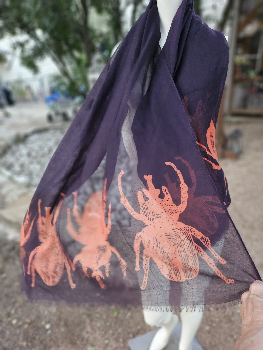 India Hicks Lightweight Black Large Scarf with Coral Beetle Bug Print